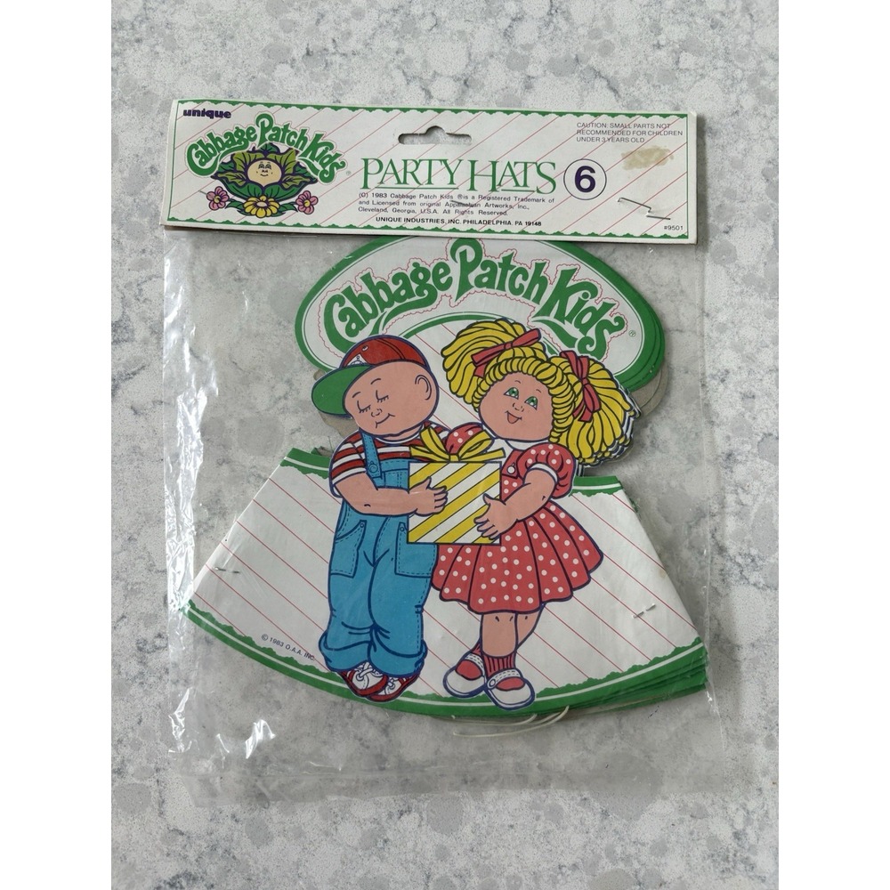 Vintage Cabbage Patch Kids (6) Party Hats Unique 1983 NOS
